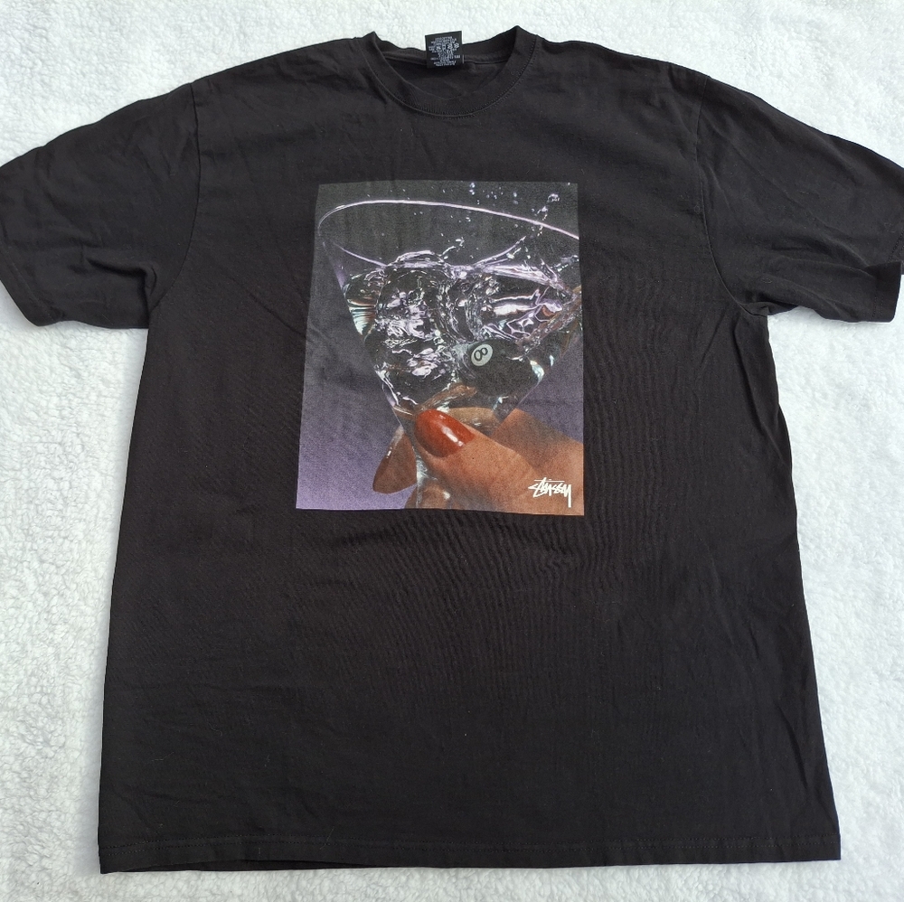 Stussy Men's Black Martini Glass Graphic Tee - Size Large